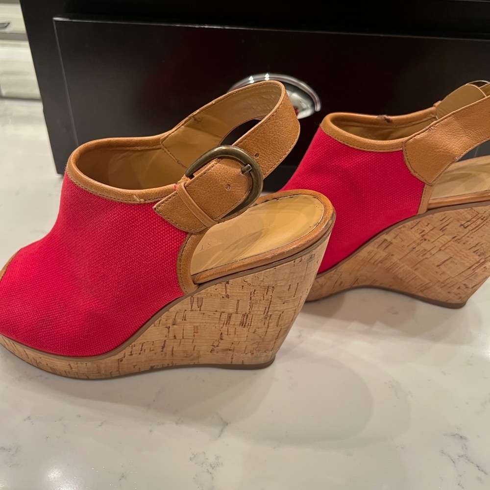 Red Canvas Wedges with Cork Soles - Picture 2 of 5